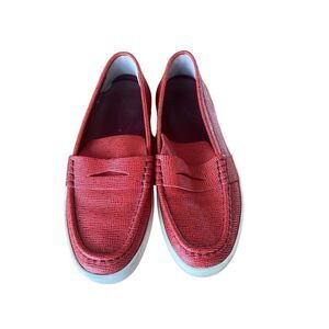 Rag & Bone Womens Red Leather Slip On Casual Wedge Penny Loafer Shoes 8